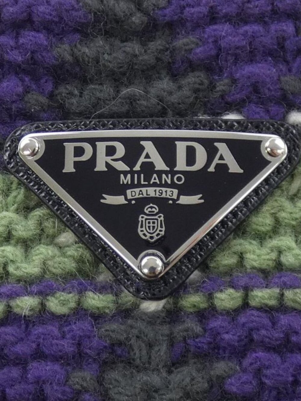 Prada Triangle Logo Knit Cap Purple Green Beige - Picture 4 of 4